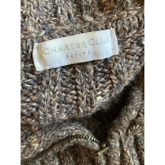 Charter Club Petite Sweater Womens S Brown Wool Blend Zip Front Ribbed Cardigan - Picture 7 of 8